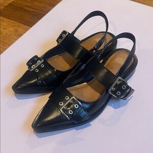 Black Pointed Buckle Mary Jane Flats